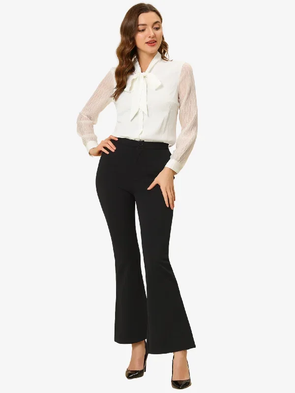 Elegant Trousers High Waist Slit Hem Flare Leg Stretch Work Pants