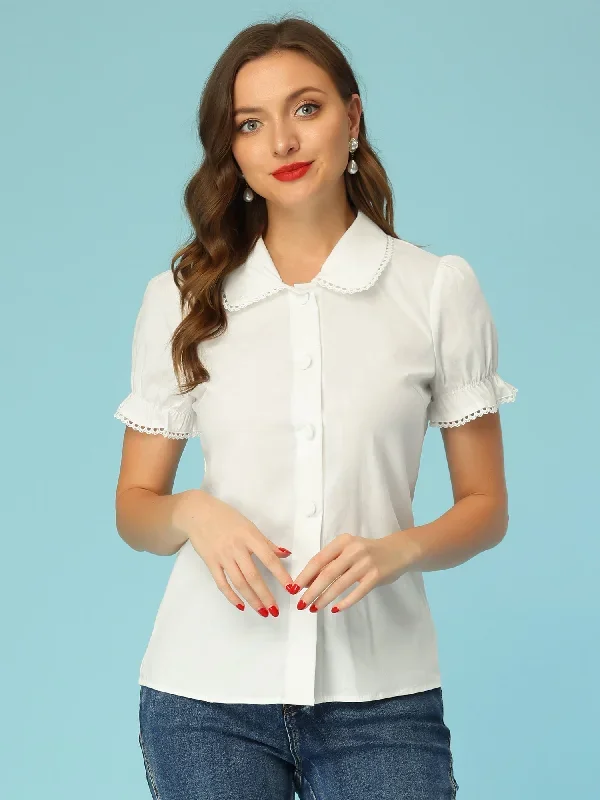 Doll Collar Tops Short Sleeve Button Down Shirt