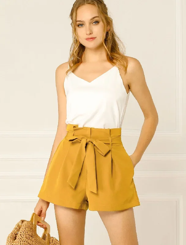 Bow Tie High Waist Short Paper Bag Shorts