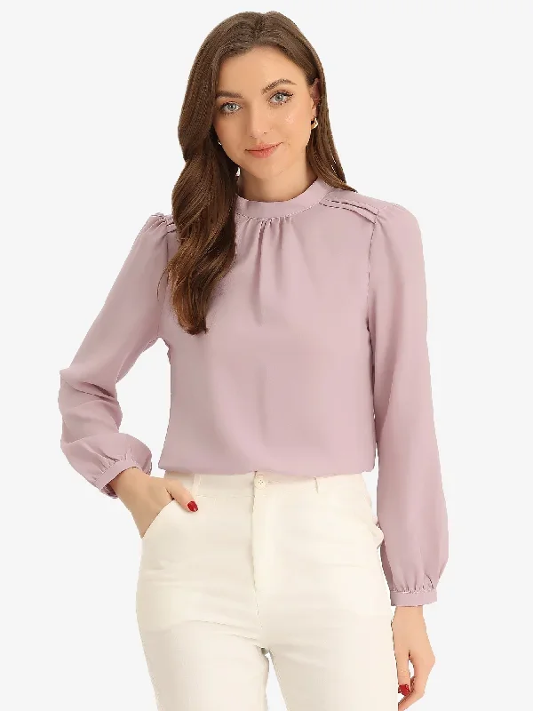 Chiffon Shirt Work Office Mock Neck Long Sleeve Blouse