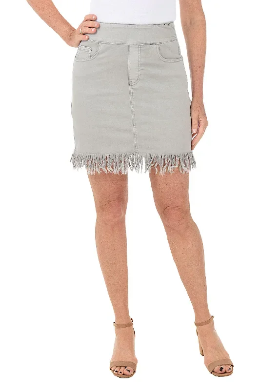 Pull-On Fringe Denim Skirt