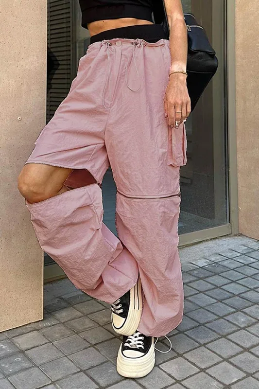 TastyHottie - Pink Drawstring Zipper Cargo Long Pants