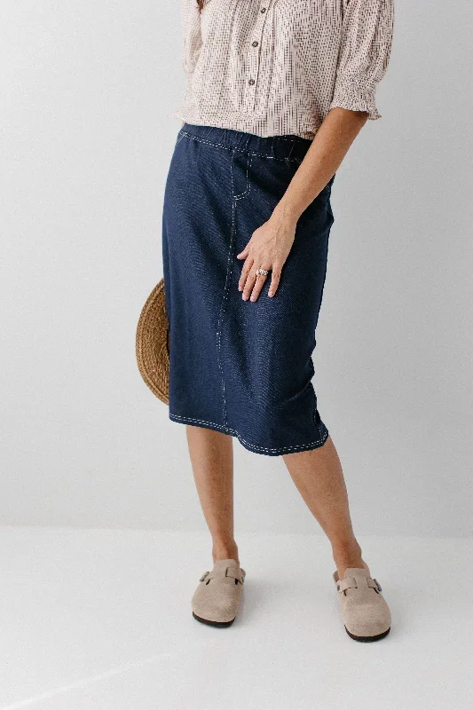 'Piper' Knee Length Knit Denim Skirt