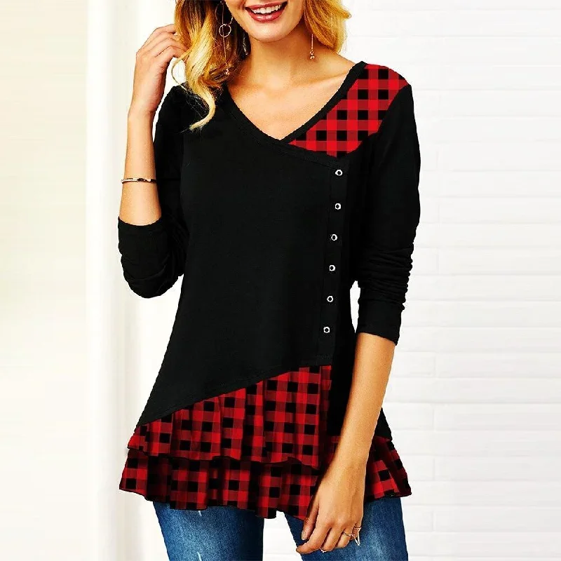 plaid-colorblock-button-asymmetric-layered-dress-1