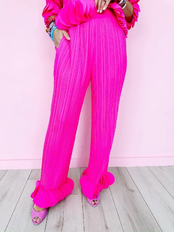 PLEATED PETAL SHOWERS PANTS - PINK