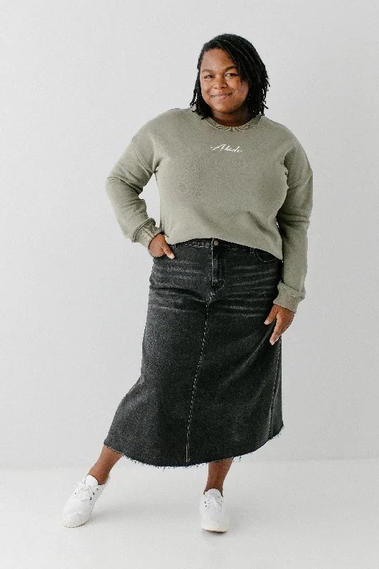 Plus 'Brooke' A-Line Stretch Denim Midi Skirt