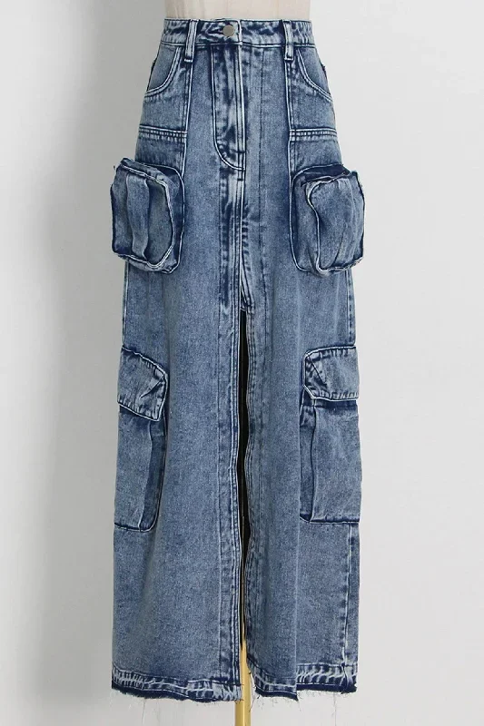 pocket-patchwork-slit-a-line-denim-cargo-skirt