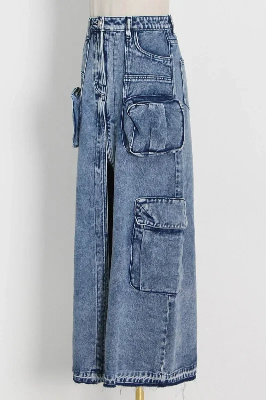 pocket-patchwork-slit-a-line-denim-cargo-skirt