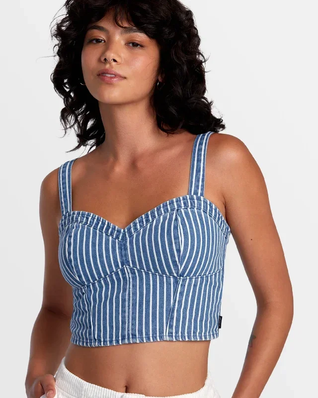 Portia Denim Crop Top - Washed Indigo