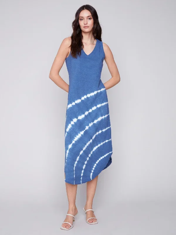 Printed Sleeveless Cotton Dress - Denim