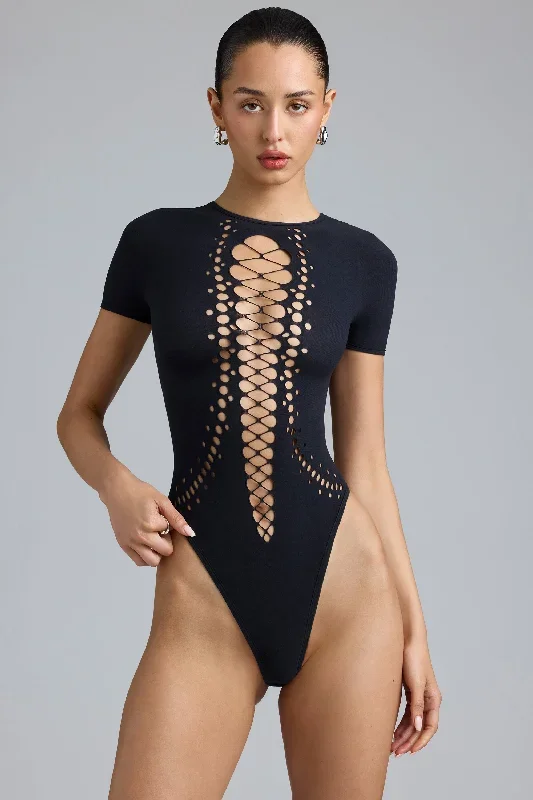 Lace-Up Bodysuit in Black