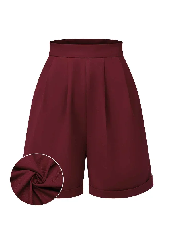 Red 1950s Pleated Turn Over Shorts