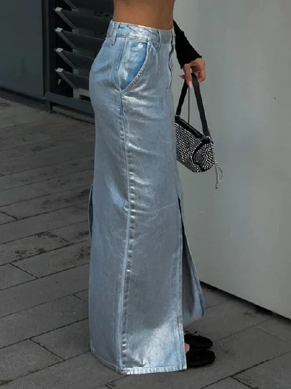 reflective-split-a-line-denim-maxi-skirt