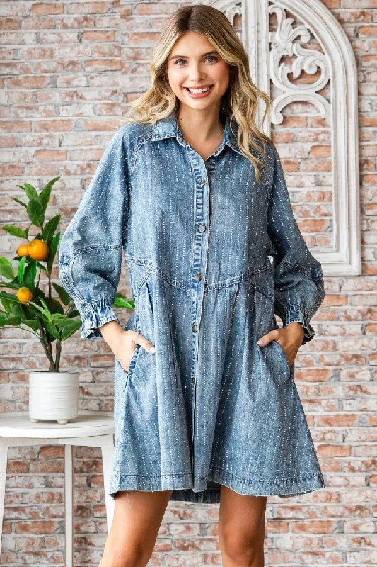 Rhinestone Stripe Denim Dress