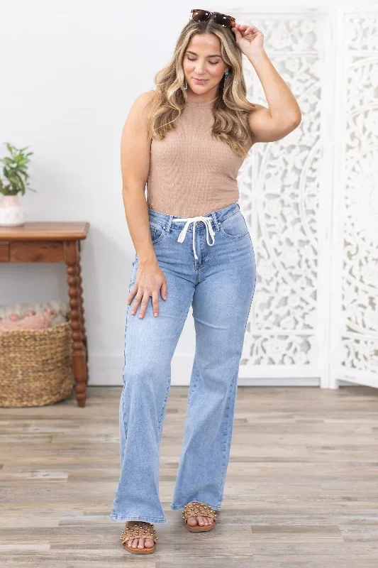 Risen Drawstring Wide Leg Relaxed Fit Jeans