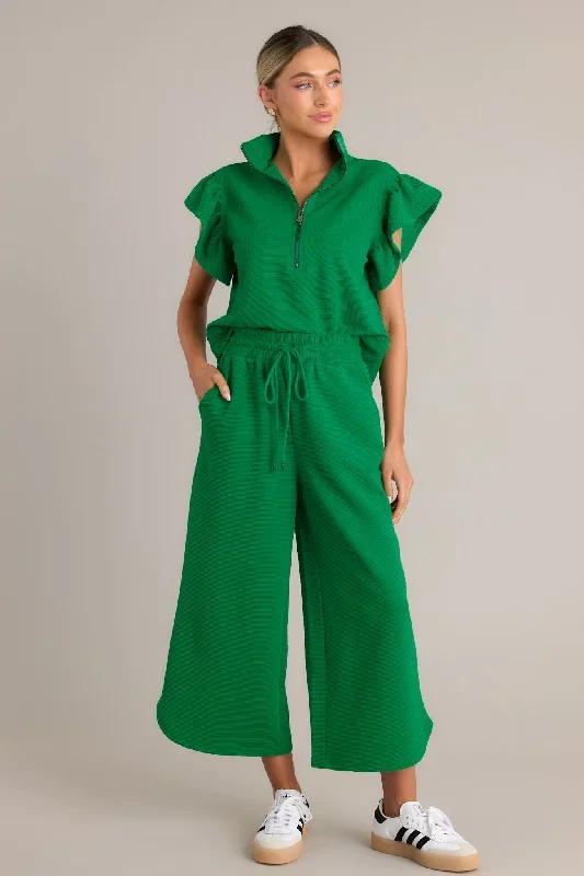 Sand Dune Green Ribbed Wide Leg Pants (RESTOCK JULY)