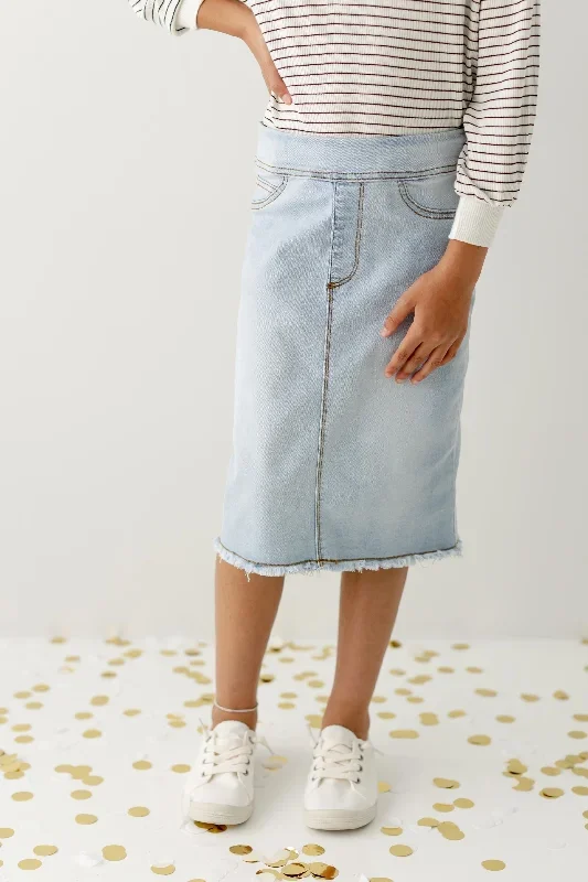 'Sara' Girl Classic Denim Skirt in Light Wash FINAL SALE