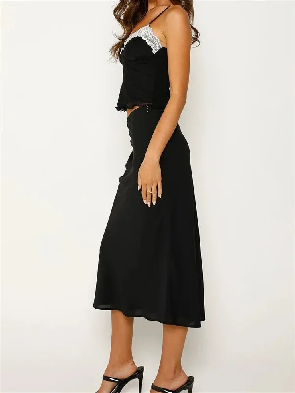 sexy-v-neck-sleeveless-lace-trim-camis-side-zip-up-midi-skirts-suits