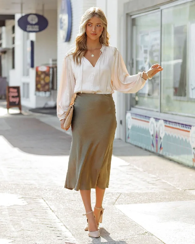 Shawn Satin Midi Skirt - Olive