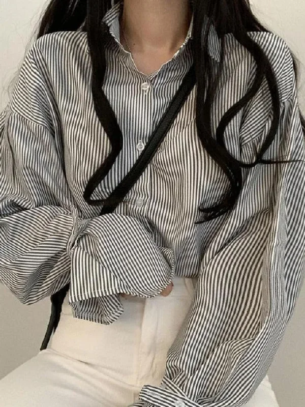 Stripe Lantern Sleeve Long Sleeve Blouse