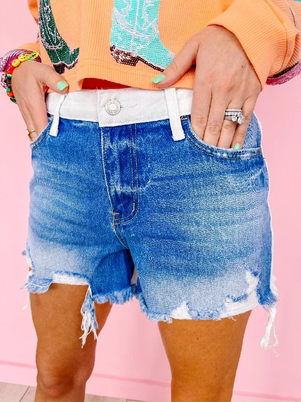 TAI TWO TONE HIGH RISE SHORTS - WHITE/DENIM