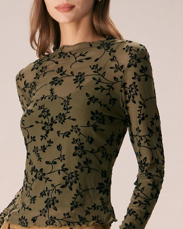 the-army-green-mesh-floral-blouse-cami-top