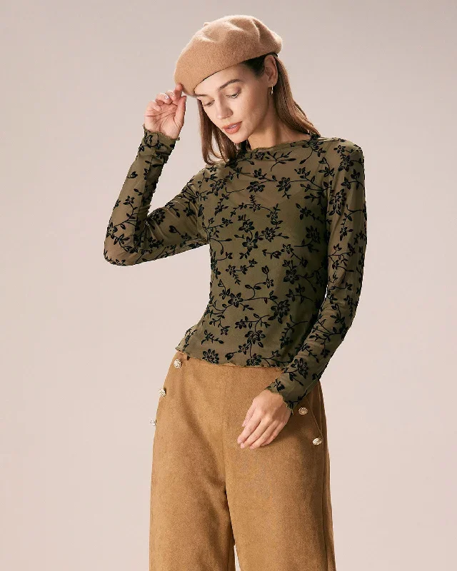 the-army-green-mesh-floral-blouse-cami-top