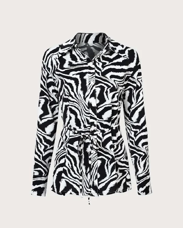 the-black-lapel-zebra-tie-waist-button-shirt