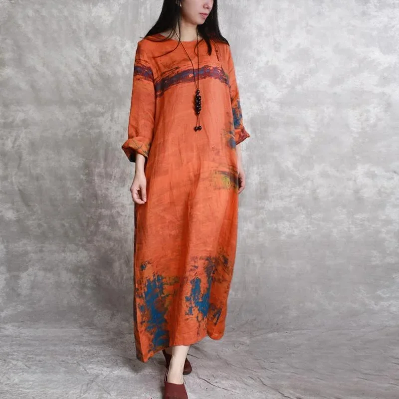 top-quality-orange-linen-maxi-dress-trendy-plus-size-chinese-button-caftans-boutique-prints-caftans