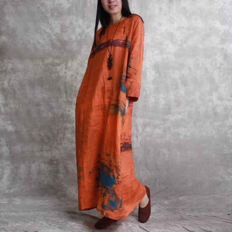 top-quality-orange-linen-maxi-dress-trendy-plus-size-chinese-button-caftans-boutique-prints-caftans