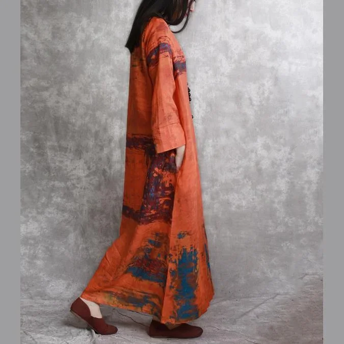 top-quality-orange-linen-maxi-dress-trendy-plus-size-chinese-button-caftans-boutique-prints-caftans