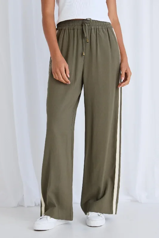 Townie Olive Stripe Side Tape Wide Leg Pants