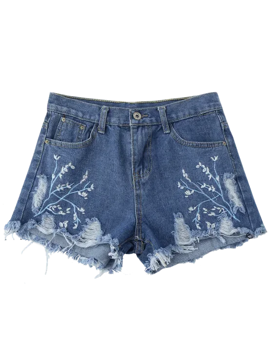 trendy-embroidered-cutoffs-ripped-denim-shorts