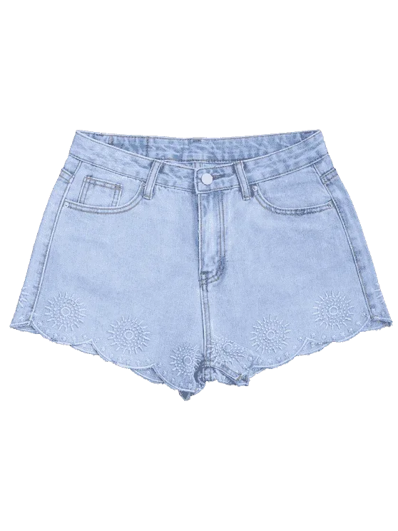 trendy-embroidered-scalloped-denim-shorts