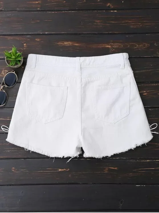 trendy-frayed-hem-side-lace-up-denim-shorts