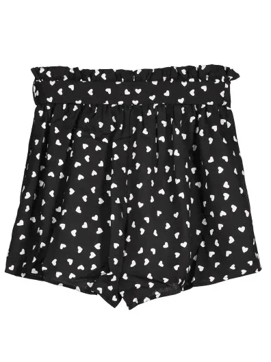 trendy-tie-belt-heart-print-shorts