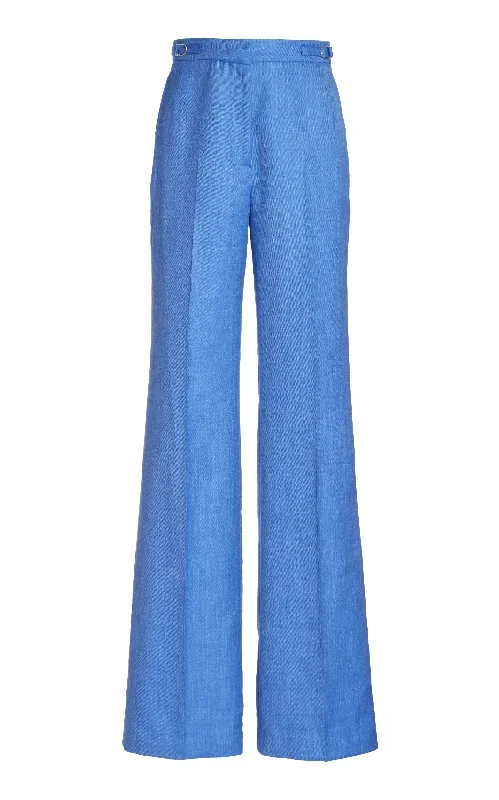 Vesta Pant in Sapphire Virgin Wool and Silk Linen