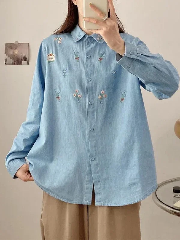 vintage-bear-flower-embroidery-denim-blouses-shirts