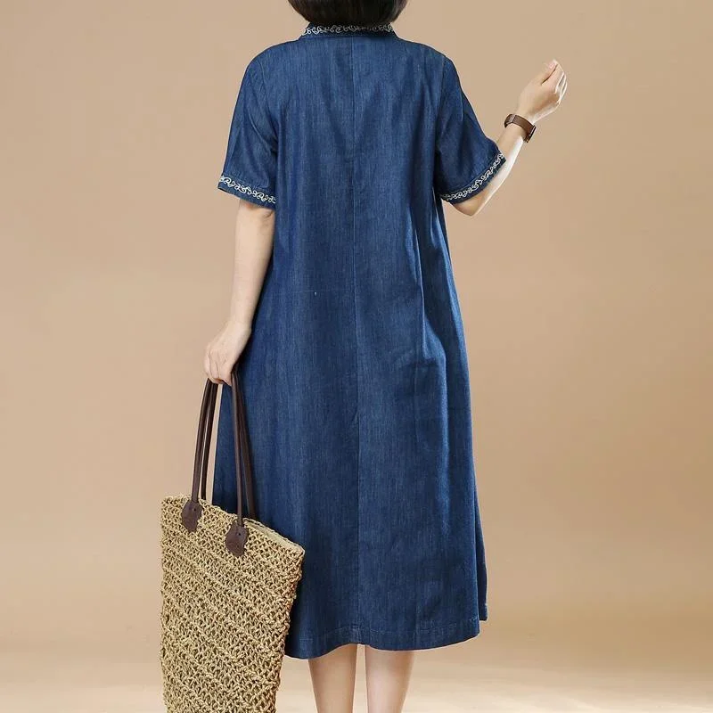 vintage-denim-blue-cotton-shift-dress-embroidery-casual-sundress-v-neck-dress