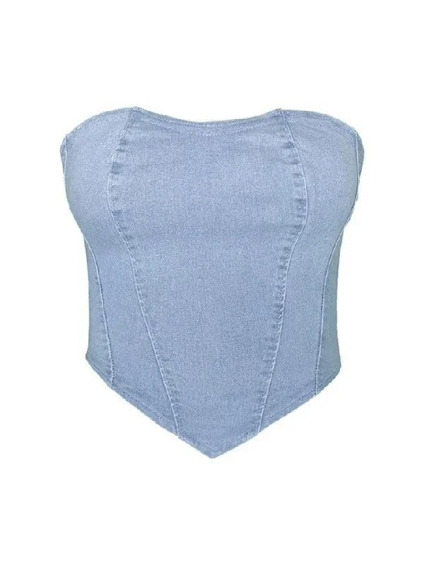 vintage-denim-irregular-hem-corset-bandeau-top