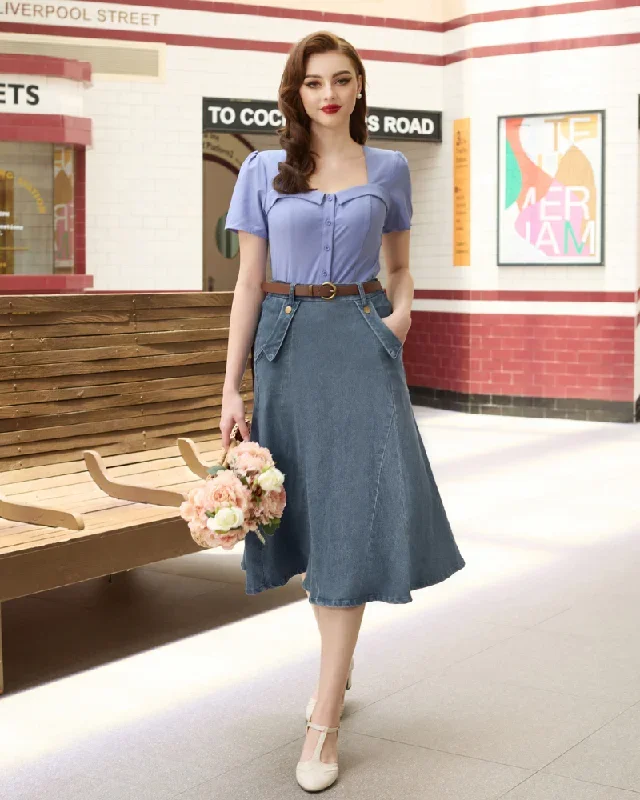 vintage-jean-skirt-elastic-high-waist-flared-a-line-midi-skirt