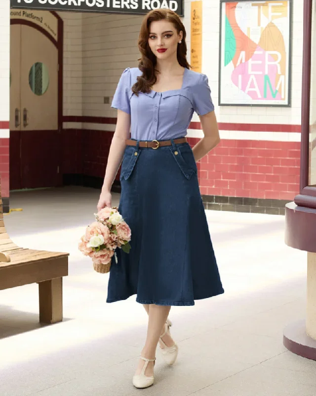 vintage-jean-skirt-elastic-high-waist-flared-a-line-midi-skirt