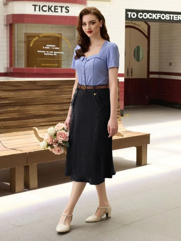 vintage-jean-skirt-elastic-high-waist-flared-a-line-midi-skirt