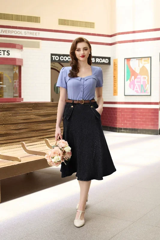 vintage-jean-skirt-elastic-high-waist-flared-a-line-midi-skirt