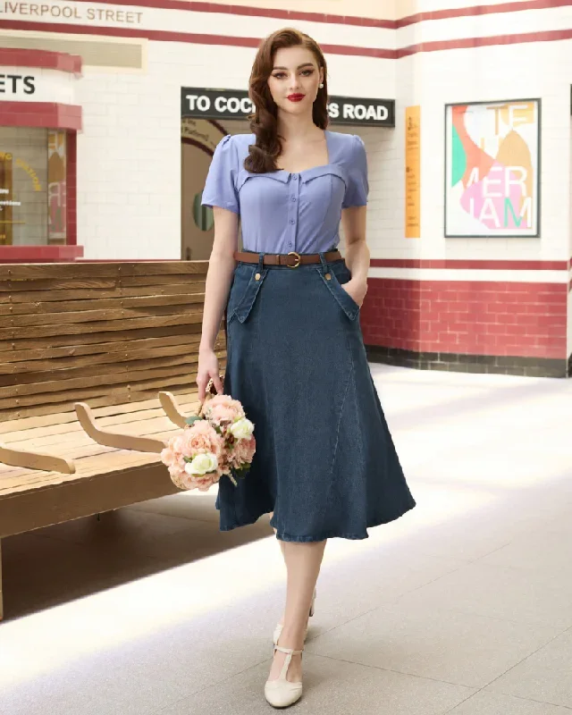 vintage-jean-skirt-elastic-high-waist-flared-a-line-midi-skirt