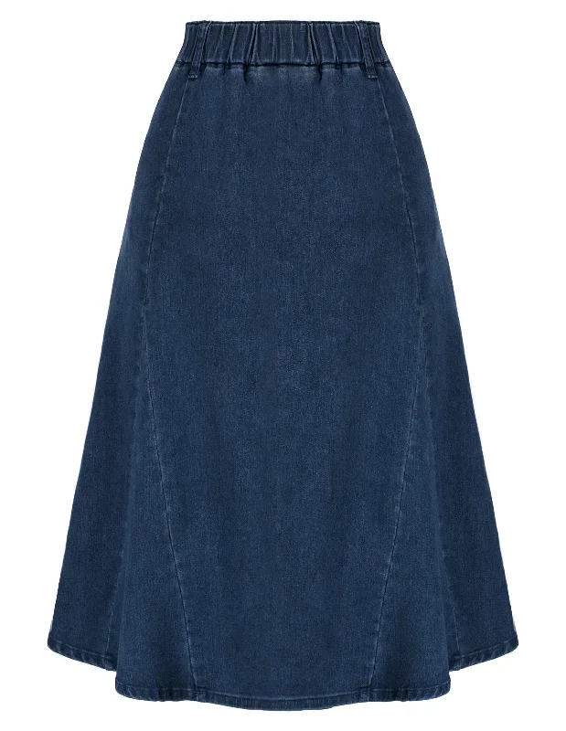 vintage-jean-skirt-elastic-high-waist-flared-a-line-midi-skirt