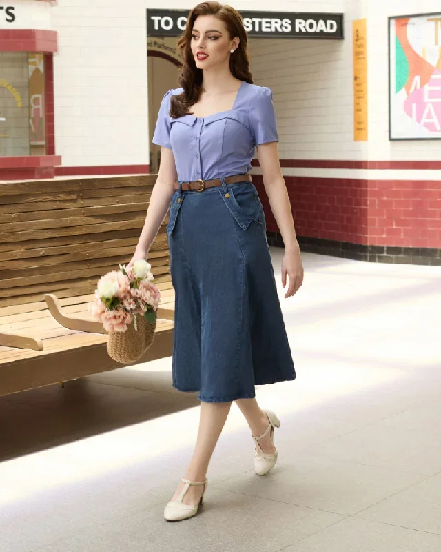 vintage-jean-skirt-elastic-high-waist-flared-a-line-midi-skirt