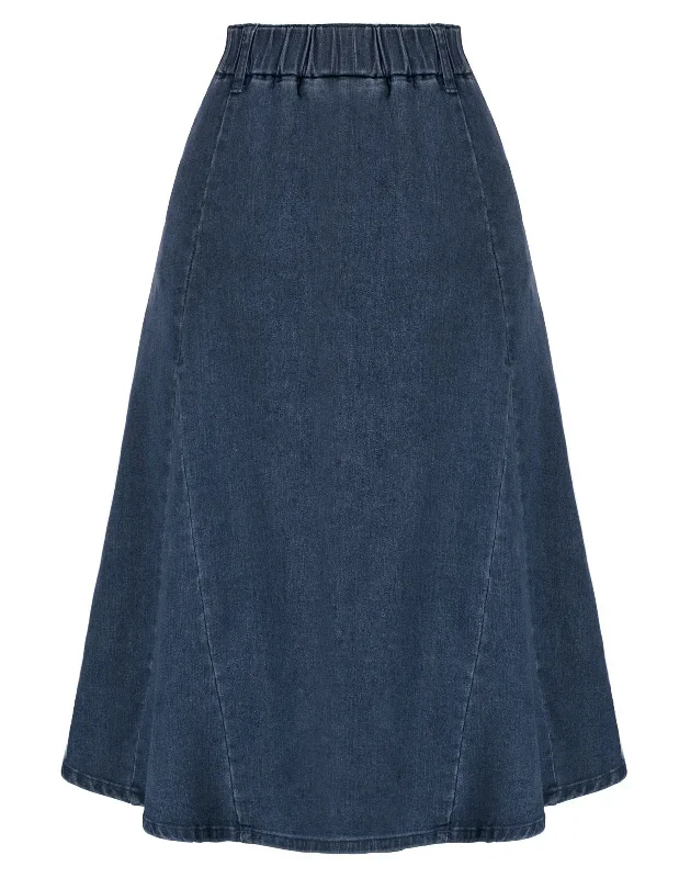 vintage-jean-skirt-elastic-high-waist-flared-a-line-midi-skirt