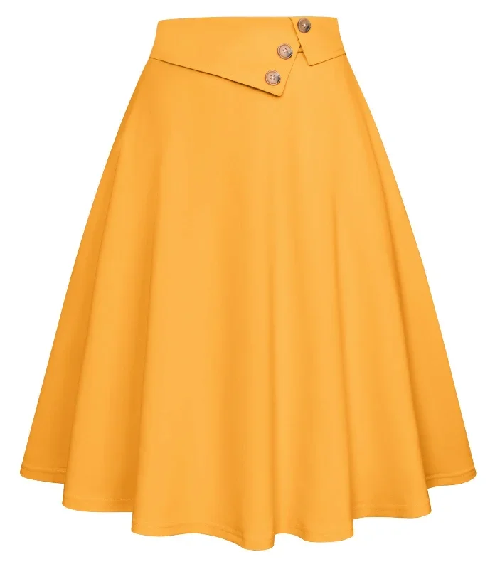 Vintage Solid Color Swing Skirt Elastic Waist A-Line Skirt