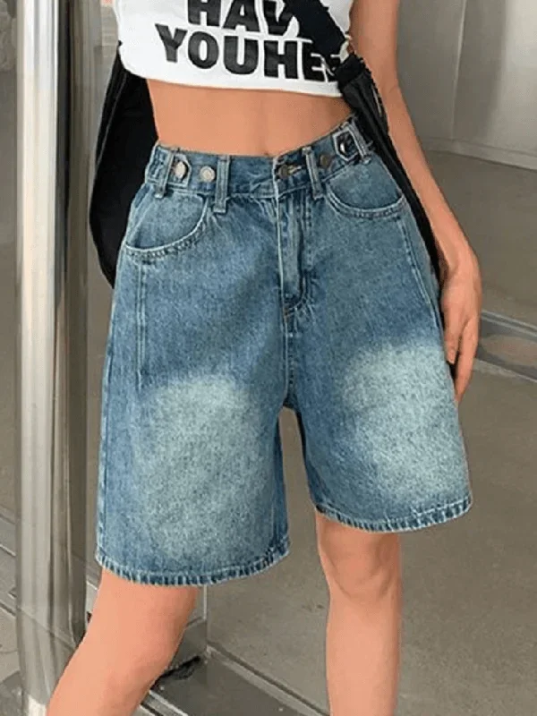 Vintage Washed Blue Cropped Denim Shorts